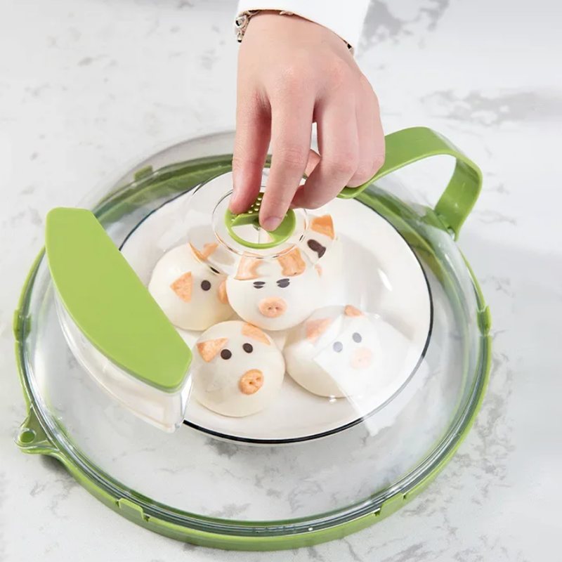 10 Inch Clear Microwave Splatter Cover with Water Steamer and Handle