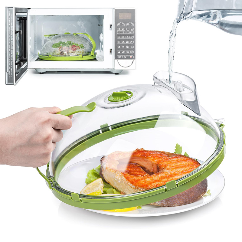 10 Inch Clear Microwave Splatter Cover with Water Steamer and Handle