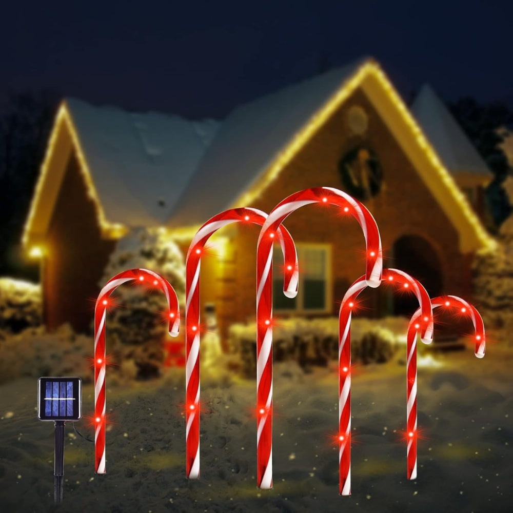 5PCS/Set Solar Cane Light Outdoor Waterproof Christmas Candy Ground Light Garden Landscape Decoration Lawn Light Colored Light