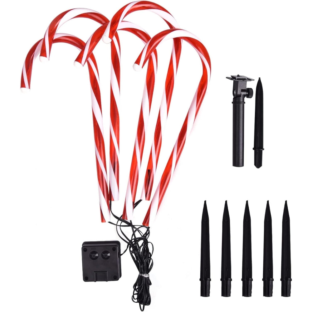 5PCS/Set Solar Cane Light Outdoor Waterproof Christmas Candy Ground Light Garden Landscape Decoration Lawn Light Colored Light