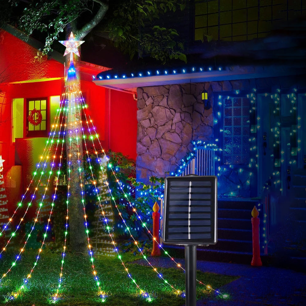 Pentagram Waterproof String Light Solar Christmas Decorations 3M 2M Led Waterfall Tree Fairy Lamp 8 Modes Camping Holiday Lights