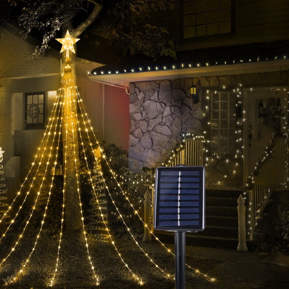 Pentagram Waterproof String Light Solar Christmas Decorations 3M 2M Led Waterfall Tree Fairy Lamp 8 Modes Camping Holiday Lights