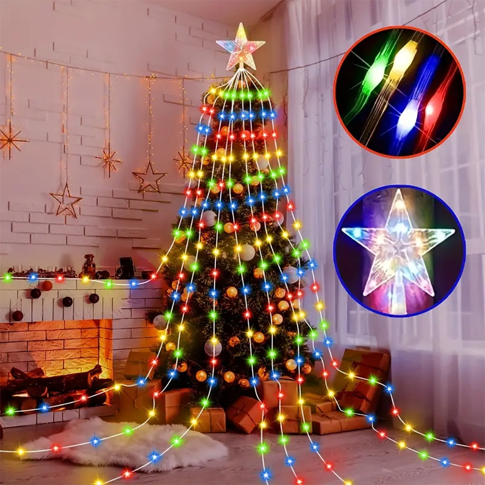 Pentagram Waterproof String Light Solar Christmas Decorations 3M 2M Led Waterfall Tree Fairy Lamp 8 Modes Camping Holiday Lights