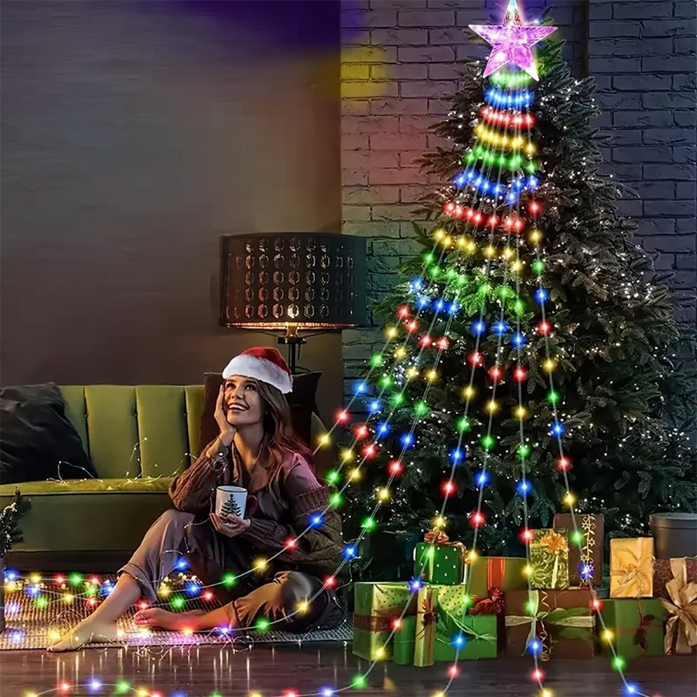 Pentagram Waterproof String Light Solar Christmas Decorations 3M 2M Led Waterfall Tree Fairy Lamp 8 Modes Camping Holiday Lights