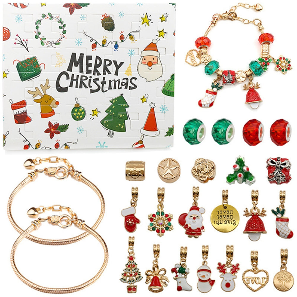 Surprise Blind Box Set 24 Countdown Calendar Advent Christmas Charms Bracelet Set DIY