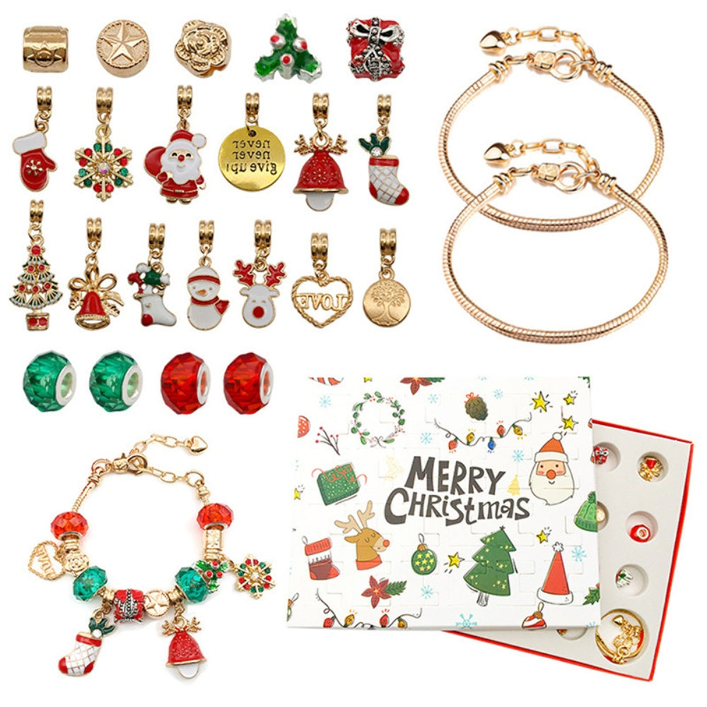 Surprise Blind Box Set 24 Countdown Calendar Advent Christmas Charms Bracelet Set DIY