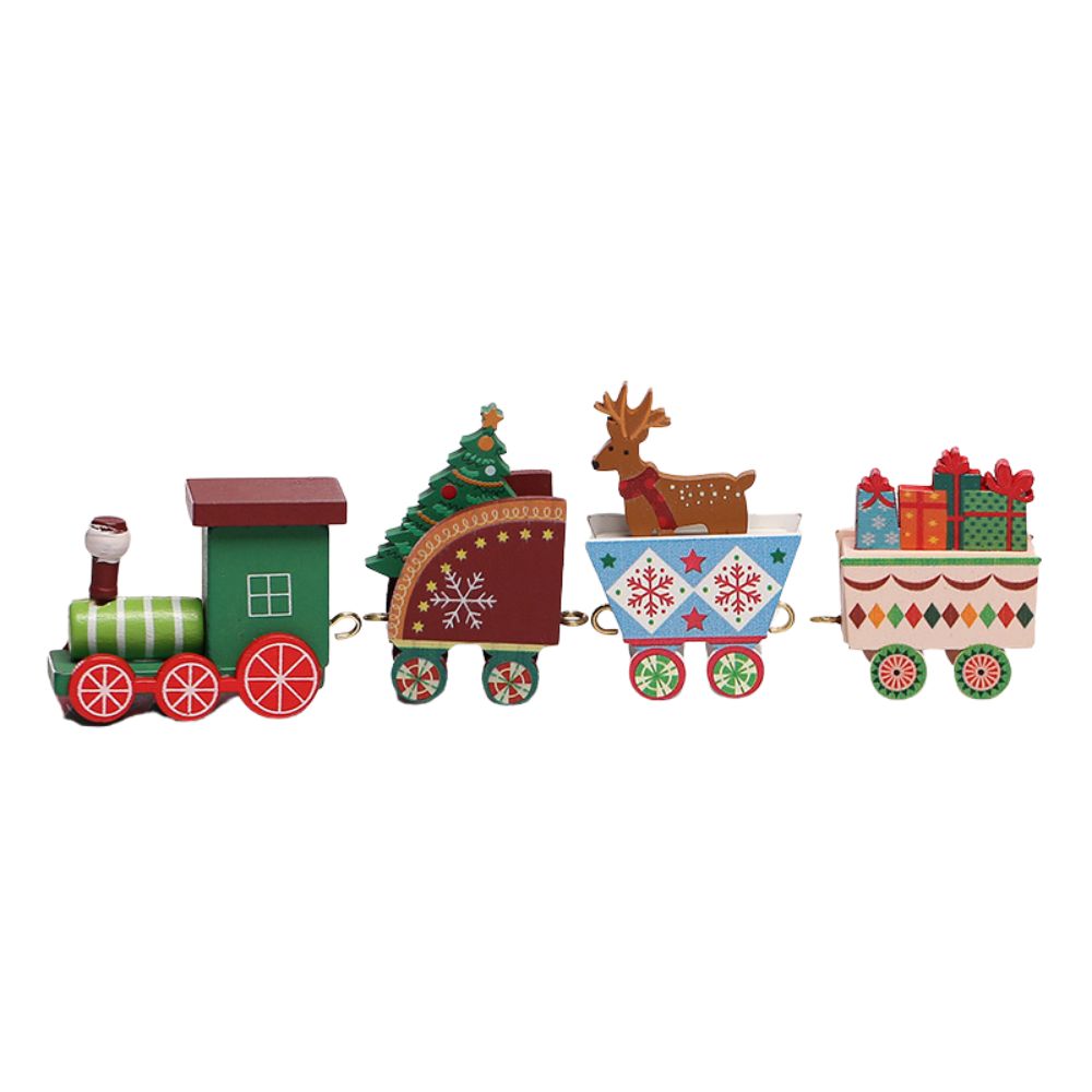 Christmas Wooden Train Ornaments Adorable Snowman and Gingerbread Designs