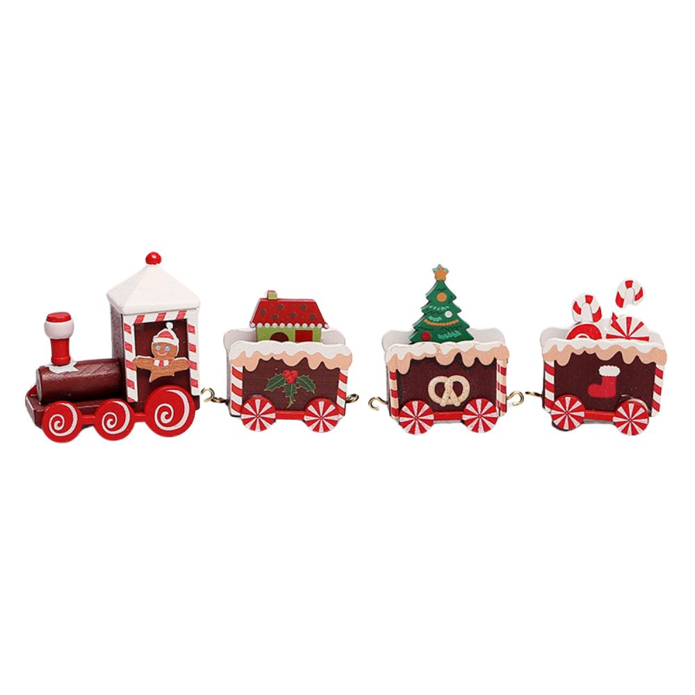 Christmas Wooden Train Ornaments Adorable Snowman and Gingerbread Designs
