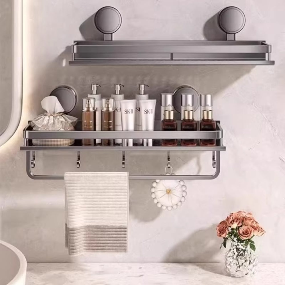Suction Cup Bathroom Rack Toilet Space Aluminum No Drill Hanging Organizer Rack