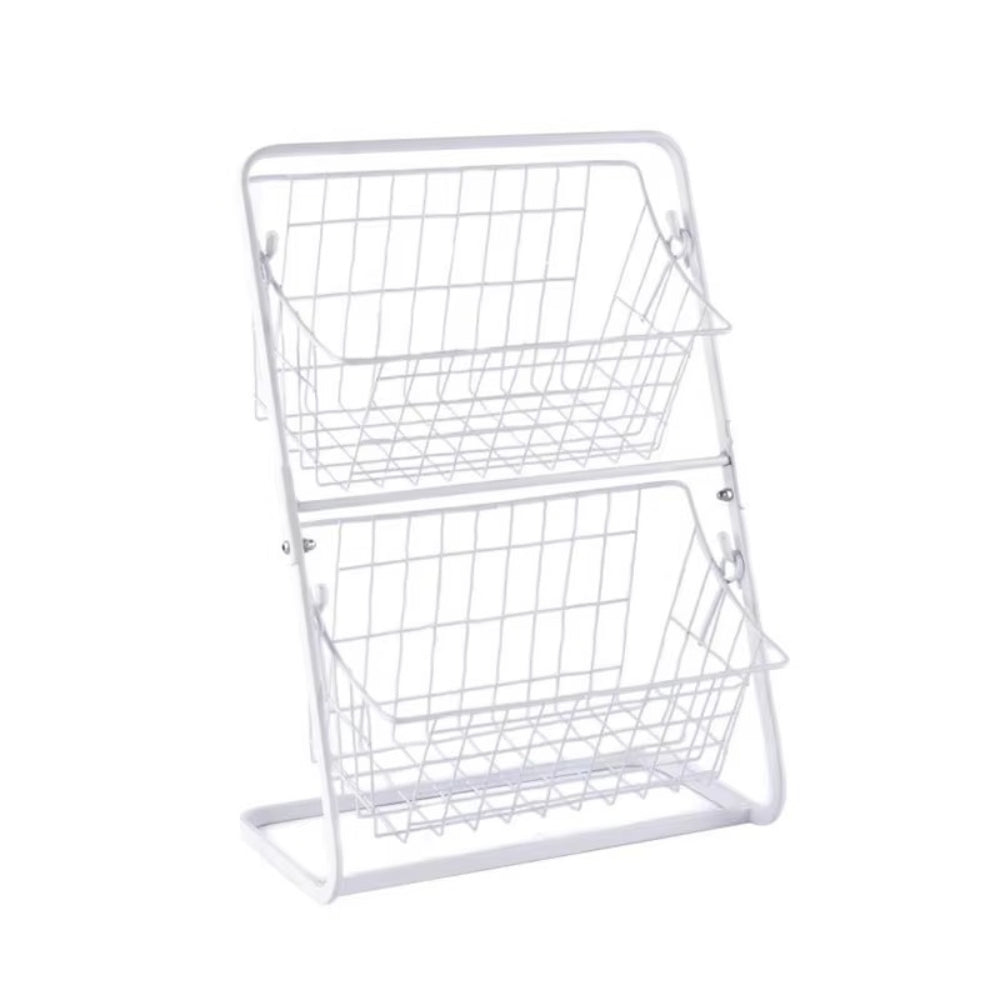 Wire Kitchen Countertop Storage Basket with Removable Rack for Fruits Vegetables Spices Snacks