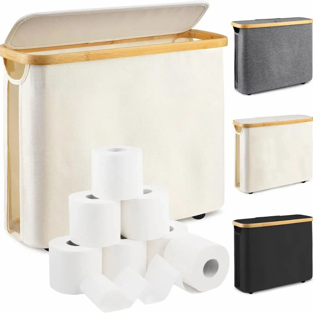 Large Capacity Toilet Rolls Paper Storage Basket with Lid for Bathroom Organizer