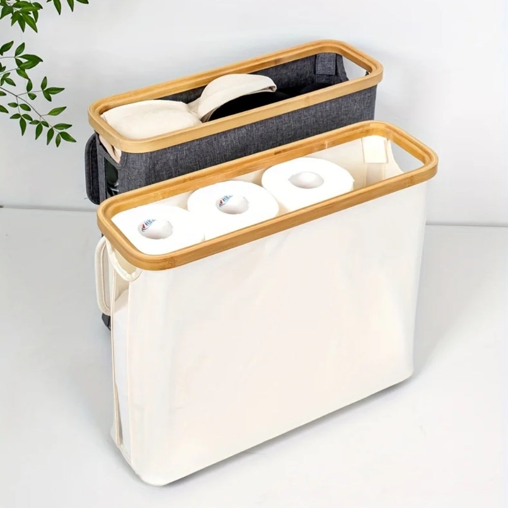 Large Capacity Toilet Rolls Paper Storage Basket with Lid for Bathroom Organizer