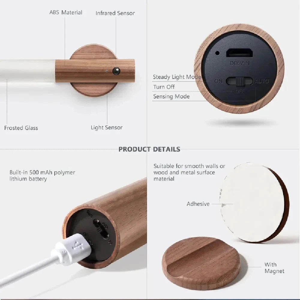 Intelligent Wooden Magnetic Suction Lamp LED Charging Night Light