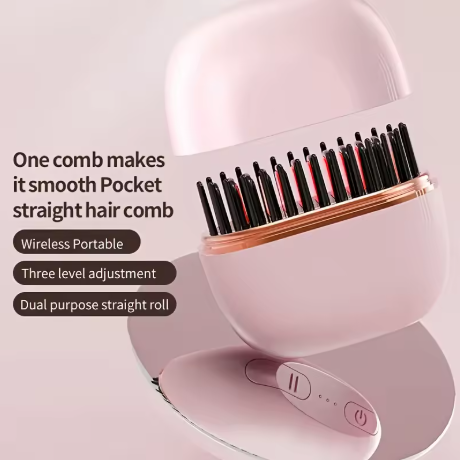 Dual-Use Mini Wireless Electric Hair Brush New Portable Lazy Roll Straightener with Heating Charging Brush Straight Hair Comb