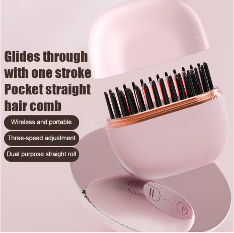 Dual-Use Mini Wireless Electric Hair Brush New Portable Lazy Roll Straightener with Heating Charging Brush Straight Hair Comb