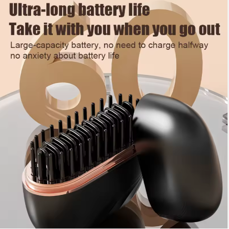 Dual-Use Mini Wireless Electric Hair Brush New Portable Lazy Roll Straightener with Heating Charging Brush Straight Hair Comb