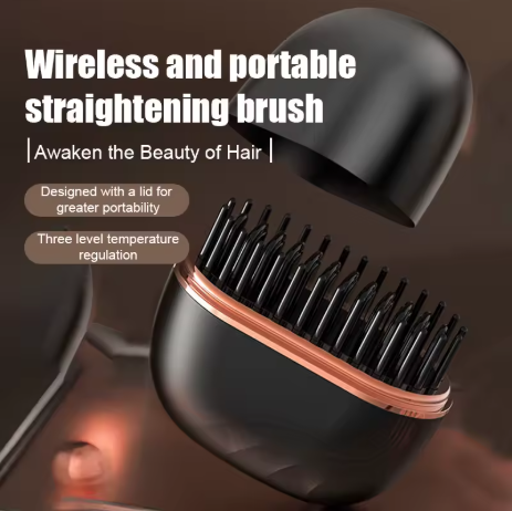 Dual-Use Mini Wireless Electric Hair Brush New Portable Lazy Roll Straightener with Heating Charging Brush Straight Hair Comb