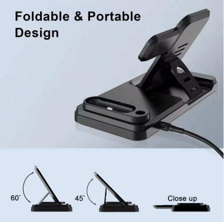 TKT 4 in 1 Smart Foldable Wireless Charger Wireless Charger Stand 15W Fast Charging Station for Smart Phone Earphone Stylus